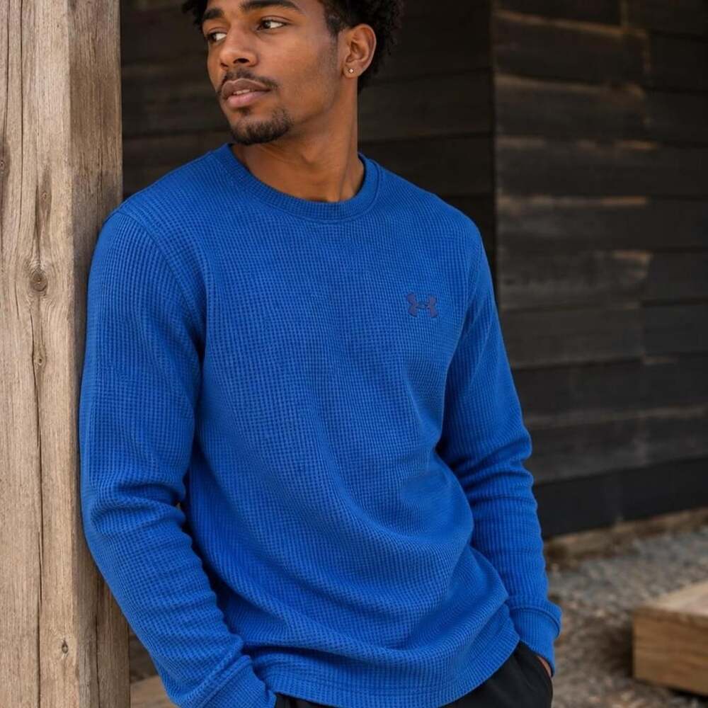 Under Armour Men's Blue Waffle Knit Long Sleeve Thermal Shirt